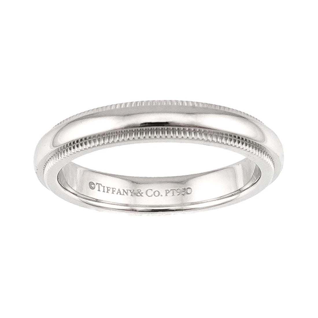 TIFFANY & CO. MILGRAIN BAND RING PLATINUM: Tiffany & Co. Milgrain Band Ring Platinum Brand: Tiffany & Co. Type/Style: Ring Material: Pt950, Color: Silver Size: US 4.5 Accessories: None Accessories Notice: When purchasing pre-owned goods,