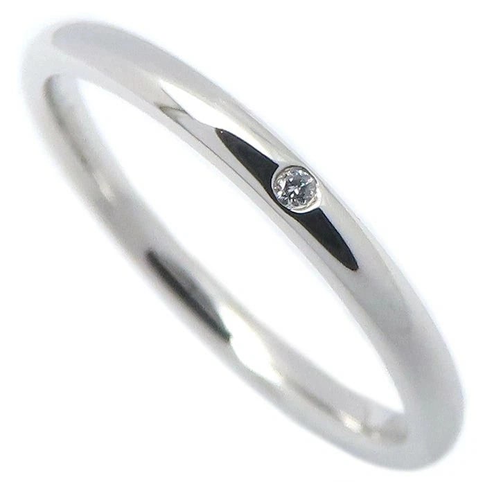 TIFFANY & CO. STACKING BAND RING 1 DIAMOND PT950: Tiffany & Co. Stacking Band Ring 1 Diamond Pt950 Brand: Tiffany & Co. Type/Style: Ring Material: Pt950, Main Stone Natural Color: Silver Size: US 6 Accessories: None Accessories Notice: When