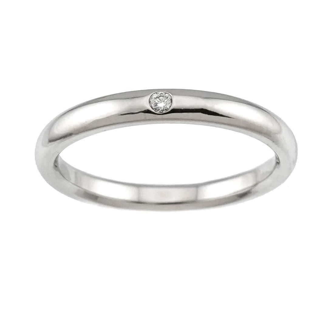 TIFFANY & CO. STACKING BAND RING WITH DIAMOND: Tiffany & Co. Stacking Band Ring with Diamond Brand: Tiffany & Co. Type/Style: Ring Material: Pt950, Color: Silver Size: US 8 Accessories: None Accessories Notice: When purchasing pre-owned goods,