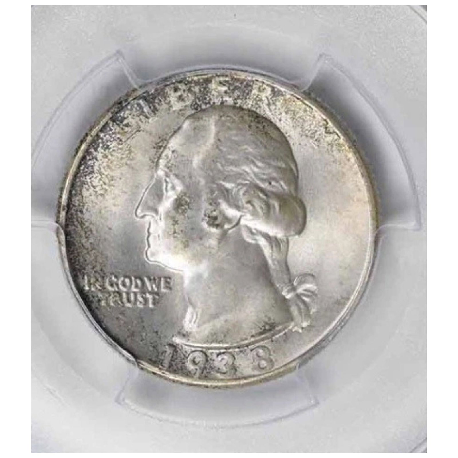 1938 WASHINGTON SILVER QUARTER: 1938 Washington Silver Quarter Year: 1938 Composition: 90% Silver, 10% Copper Denomination: 25C Country of Origin: United States Accessories: None Accessories Notice: When purchasing pre-owned goods,