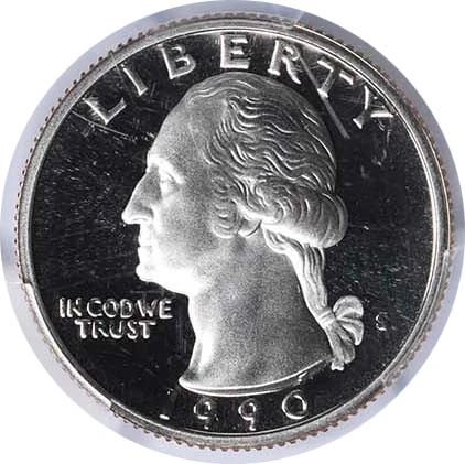 1990-S WASHINGTON QUARTER: 1990-S Washington Quarter Year: 1990 Composition: 75% Copper, 25% Nickel over a pure Copper center Denomination: 25C Country of Origin: United States Accessories: None Accessories Notice: When