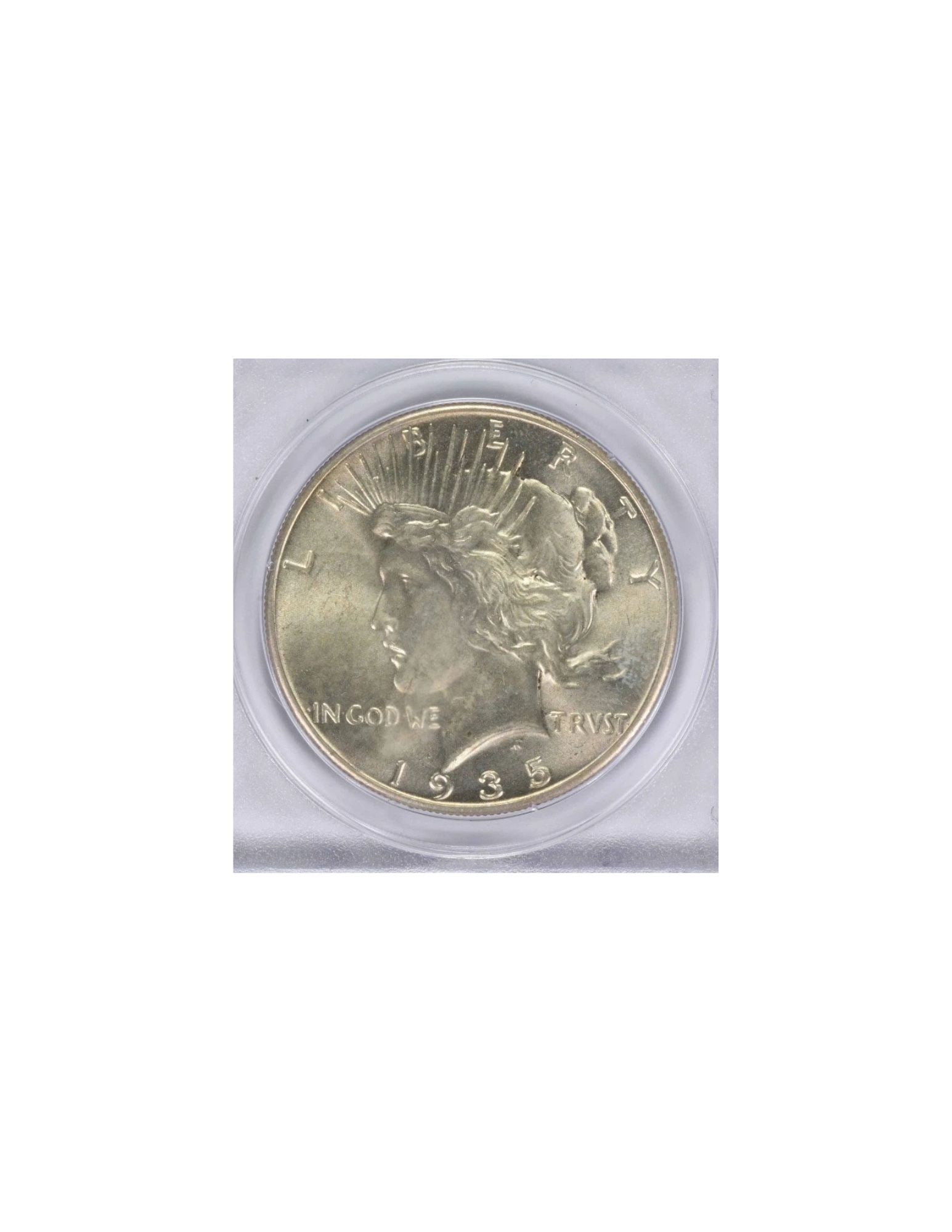 1935 PEACE SILVER DOLLAR: 1935 Peace Silver Dollar Year: 1935 Composition: Silver Denomination: $1 Country of Origin: United States Accessories: None Accessories Notice: When purchasing pre-owned goods, please refer to the