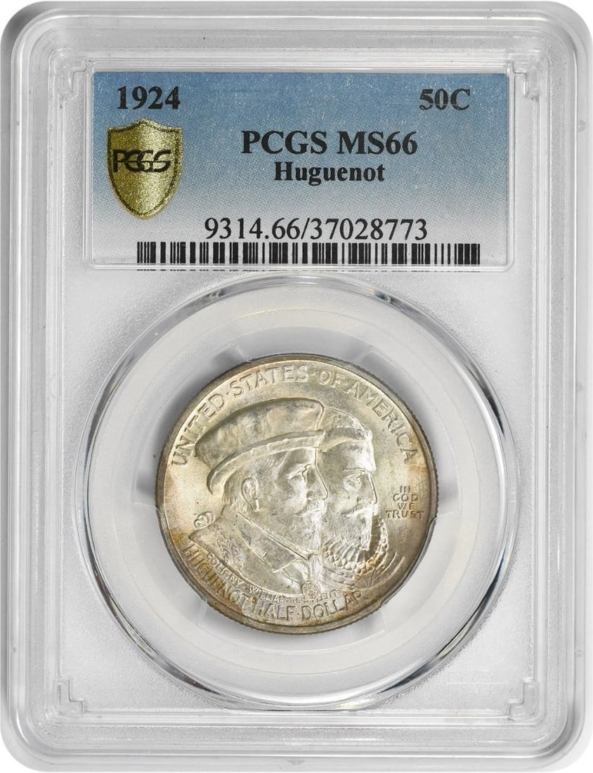 HUGUENOT COMMEMORATIVE SILVER HALF DOLLAR: Huguenot Commemorative Silver Half Dollar Year: 1924 Composition: 90% Silver, 10% Copper Denomination: Half Dollar Country of Origin: United States Accessories: None Accessories Notice: When