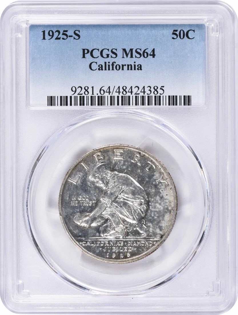 CALIFORNIA COMMEMORATIVE SILVER HALF DOLLAR: California Commemorative Silver Half Dollar Year: 1925 Composition: Silver Denomination: Half Dollar Country of Origin: United States Accessories: None Accessories Notice: When purchasing pre-owned