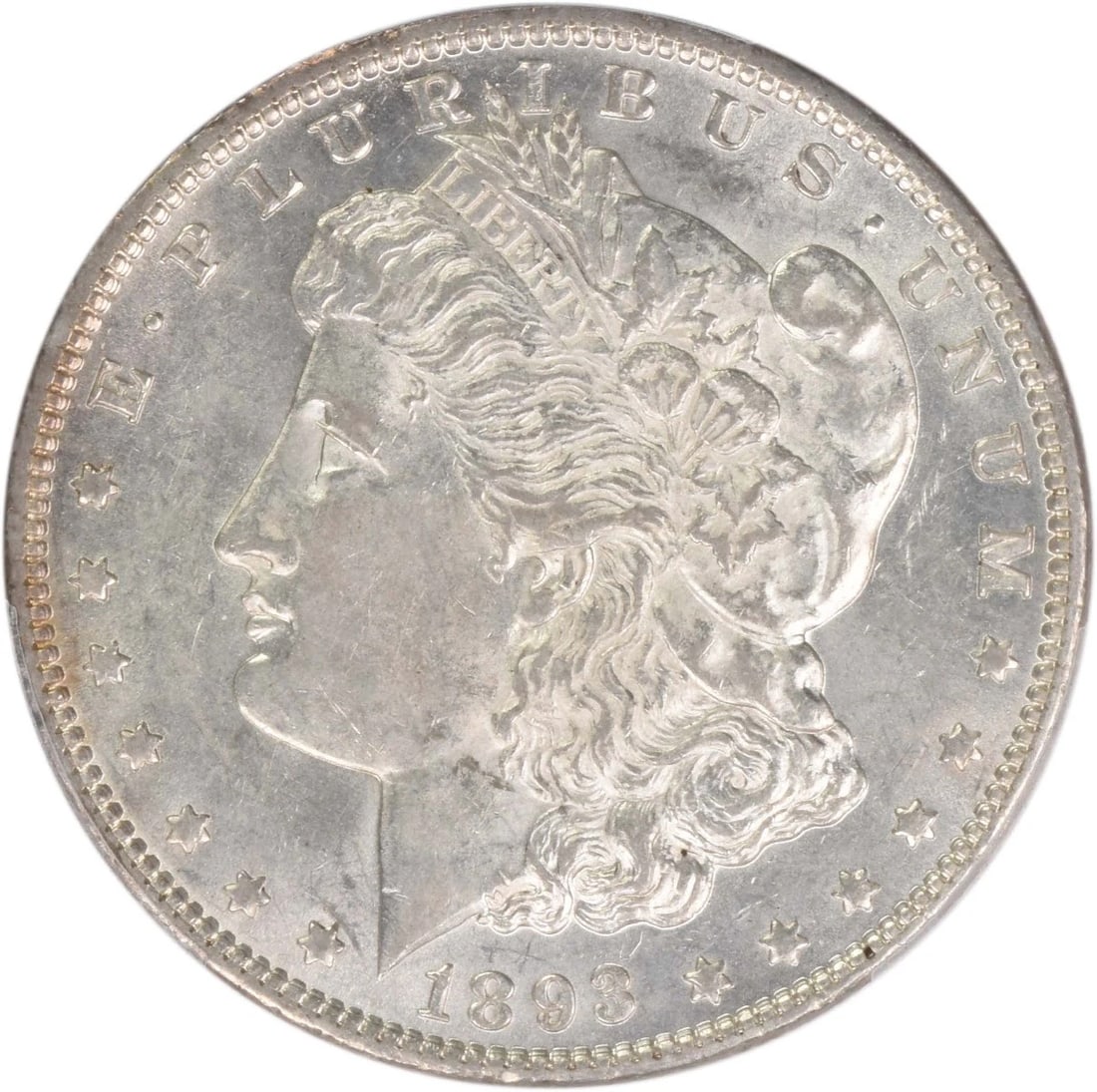 1893 MORGAN SILVER DOLLAR: 1893 Morgan Silver Dollar Year: 1893 Composition: 90% Silver, 10% Copper Denomination: $1 Country of Origin: United States Accessories: None Accessories Notice: When purchasing pre-owned goods, ple