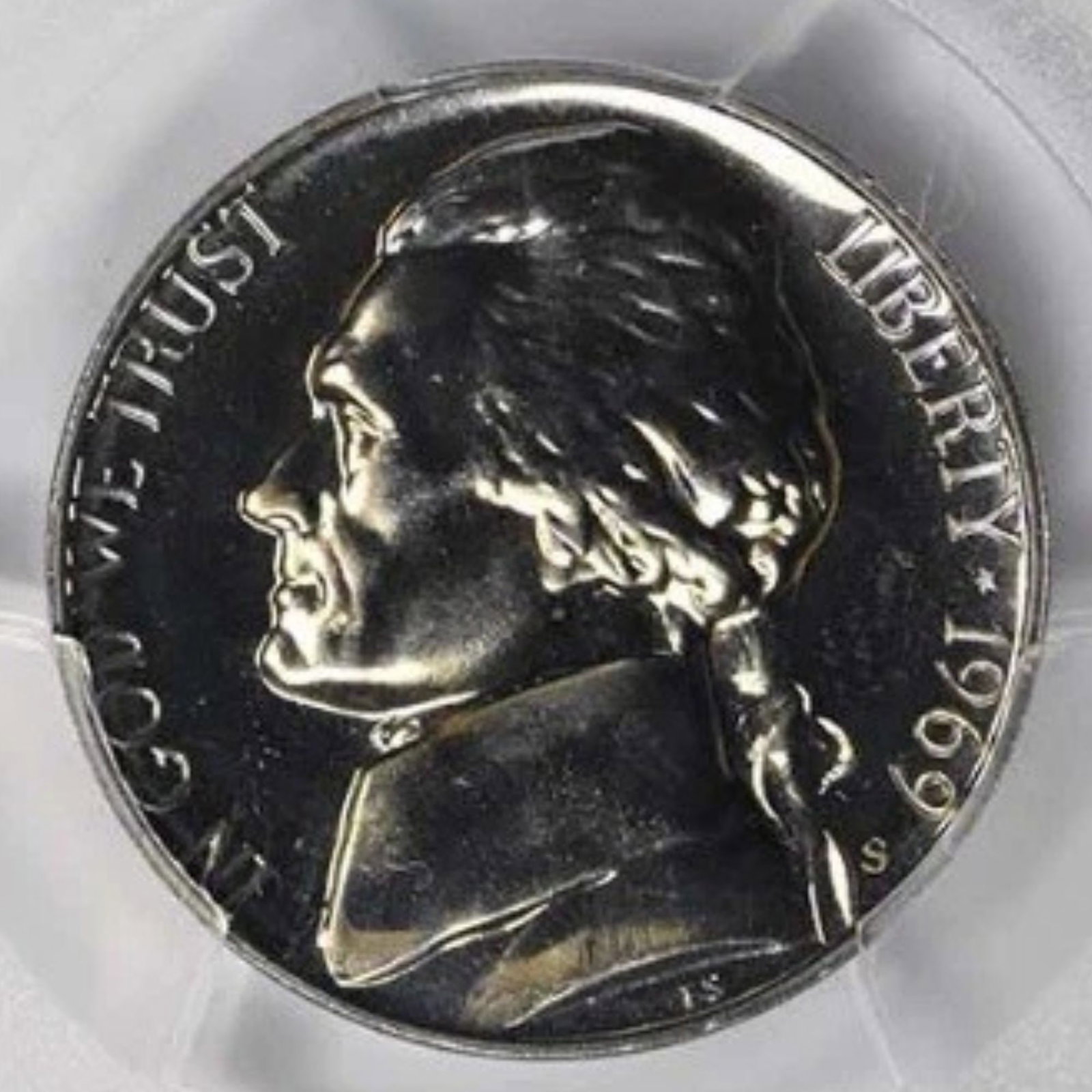 1969-S JEFFERSON NICKEL: 1969-S Jefferson Nickel Year: 1969 Composition: 75% Copper, 25% Nickel Denomination: 5C Country of Origin: United States Accessories: None Accessories Notice: When purchasing pre-owned goods, pleas