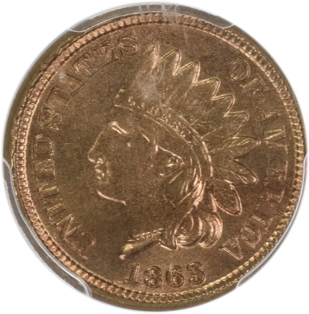 1863 INDIAN CENT: 1863 Indian Cent Year: 1863 Composition: 88% Copper, 12% Nickel Denomination: Small Cent Country of Origin: United States Accessories: None Accessories Notice: When purchasing pre-owned goods, please