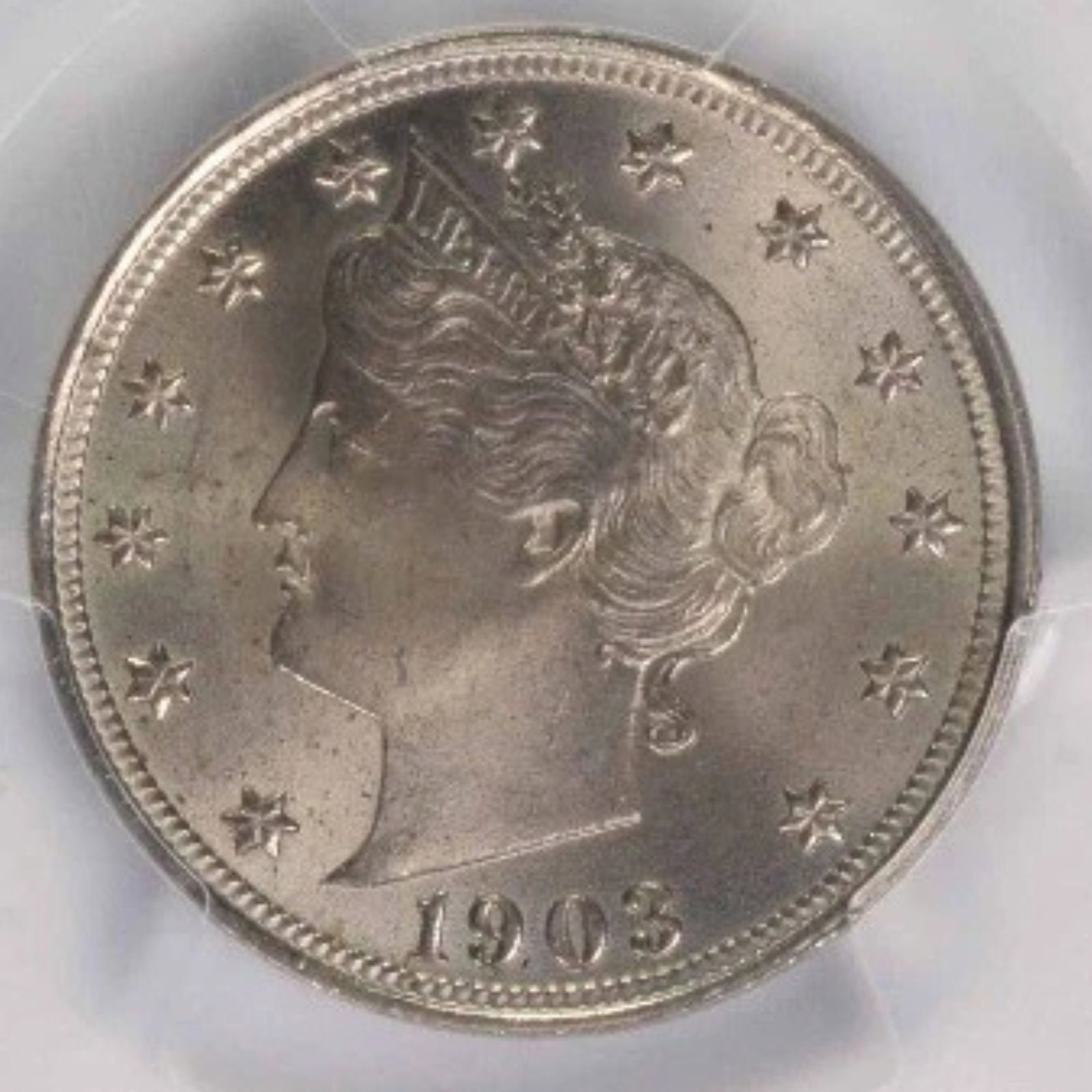 1903 LIBERTY NICKEL: 1903 Liberty Nickel Year: 1903 Composition: 75% Copper, 25% Nickel Denomination: 5C Country of Origin: United States Accessories: None Accessories Notice: When purchasing pre-owned goods, please re