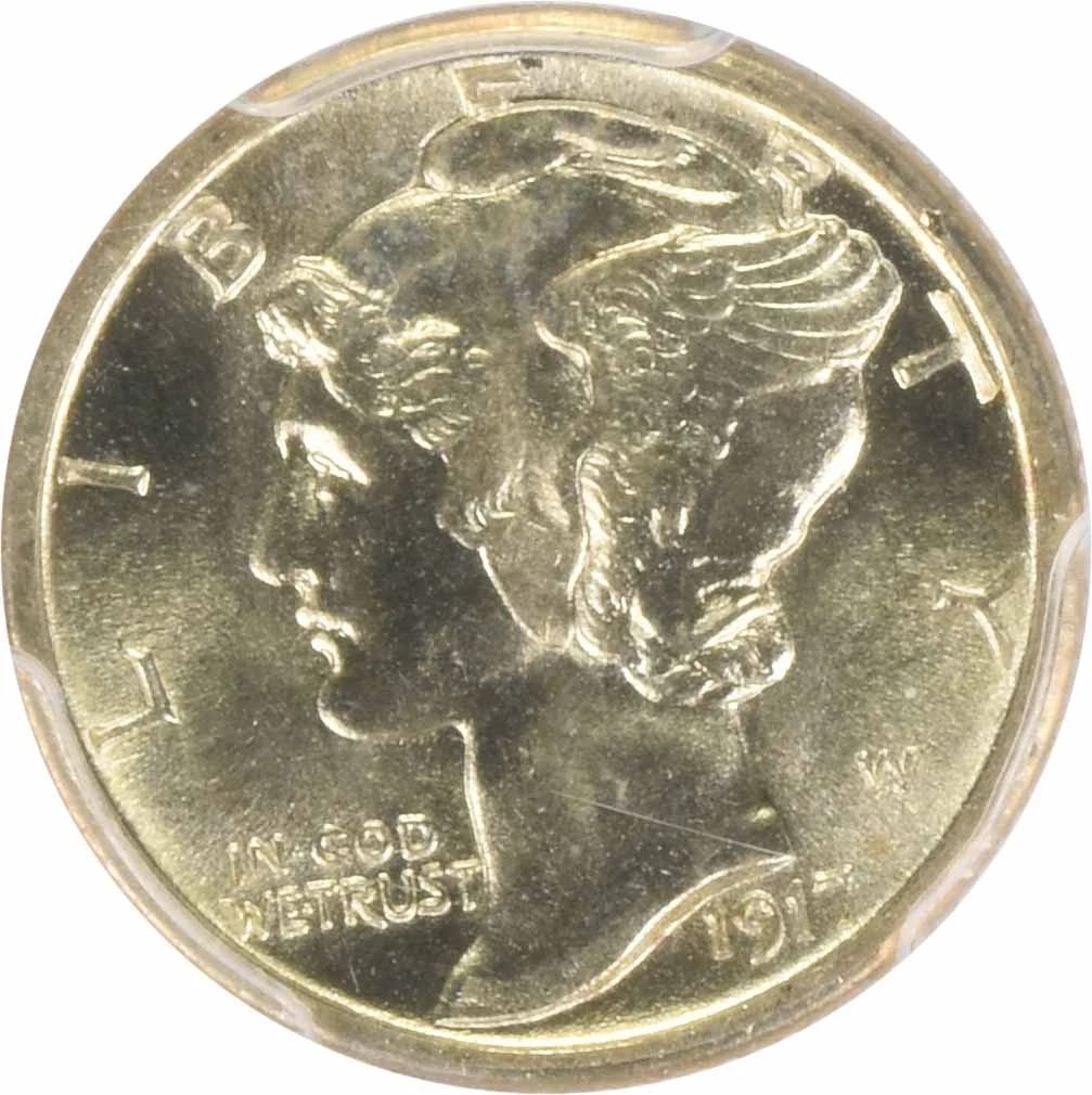 1917-S MERCURY SILVER DIME: 1917-S Mercury Silver Dime Year: 1917 Composition: Silver Denomination: 10C Country of Origin: United States Accessories: None Accessories Notice: When purchasing pre-owned goods, please refer to the