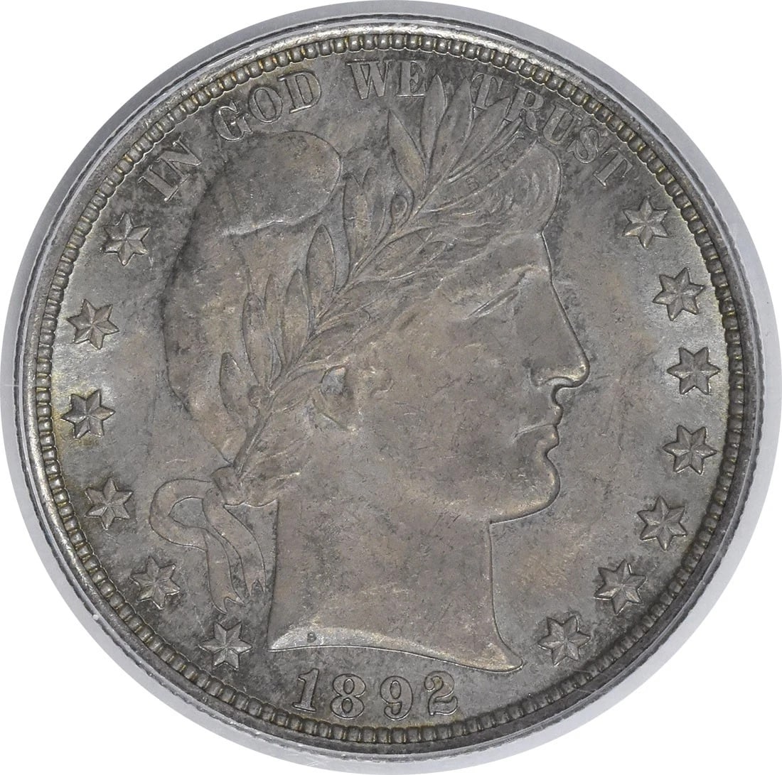 1892 BARBER SILVER HALF DOLLAR: 1892 Barber Silver Half Dollar Year: 1892 Composition: 90% Silver, 10% Copper Denomination: 50C Country of Origin: United States Accessories: None Accessories Notice: When purchasing pre-owned good