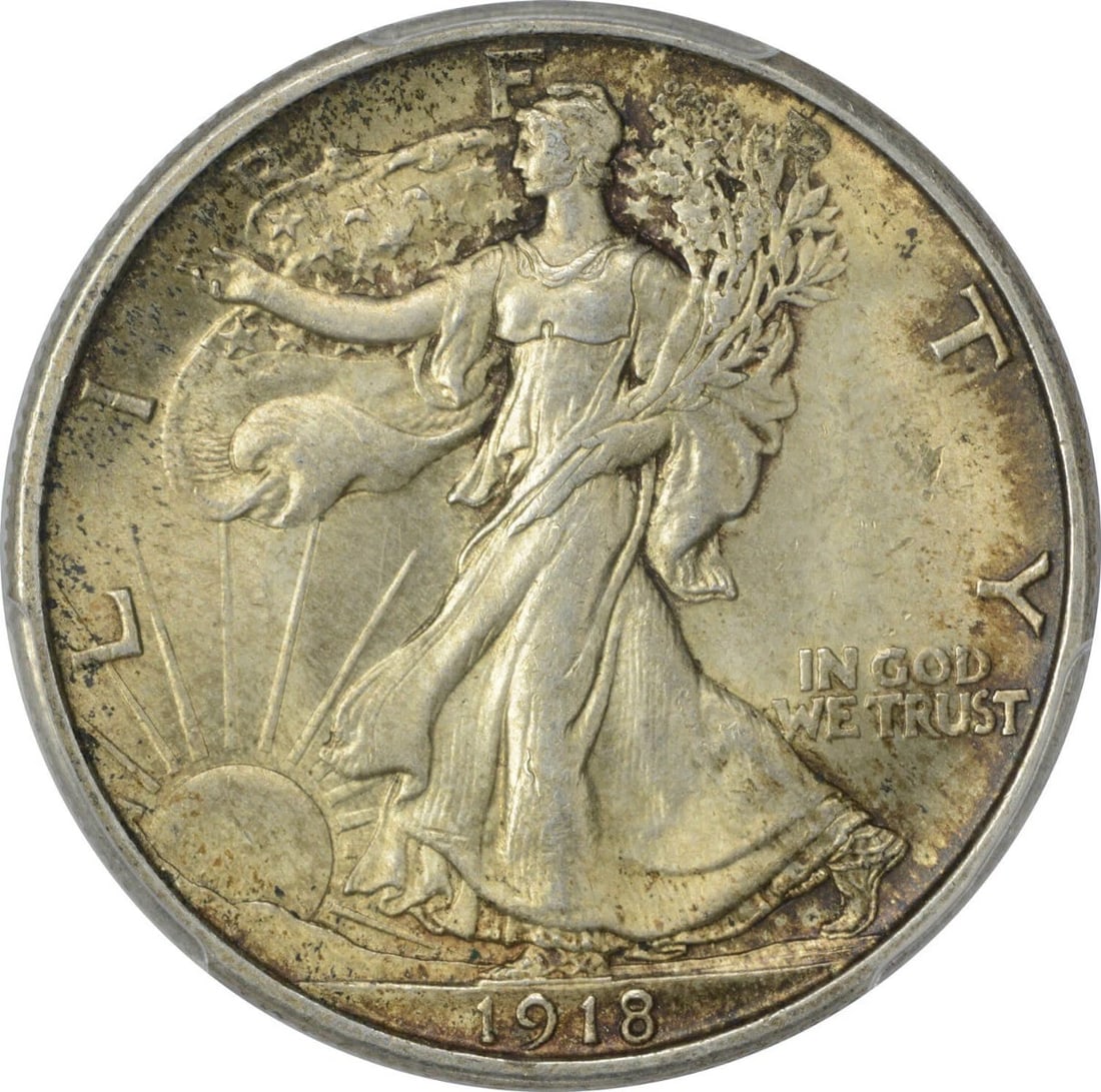 1918 WALKING LIBERTY SILVER HALF DOLLAR: 1918 Walking Liberty Silver Half Dollar Year: 1918 Composition: 90% Silver, 10% Copper Denomination: 50C Country of Origin: United States Accessories: None Accessories Notice: When purchasing pre-o