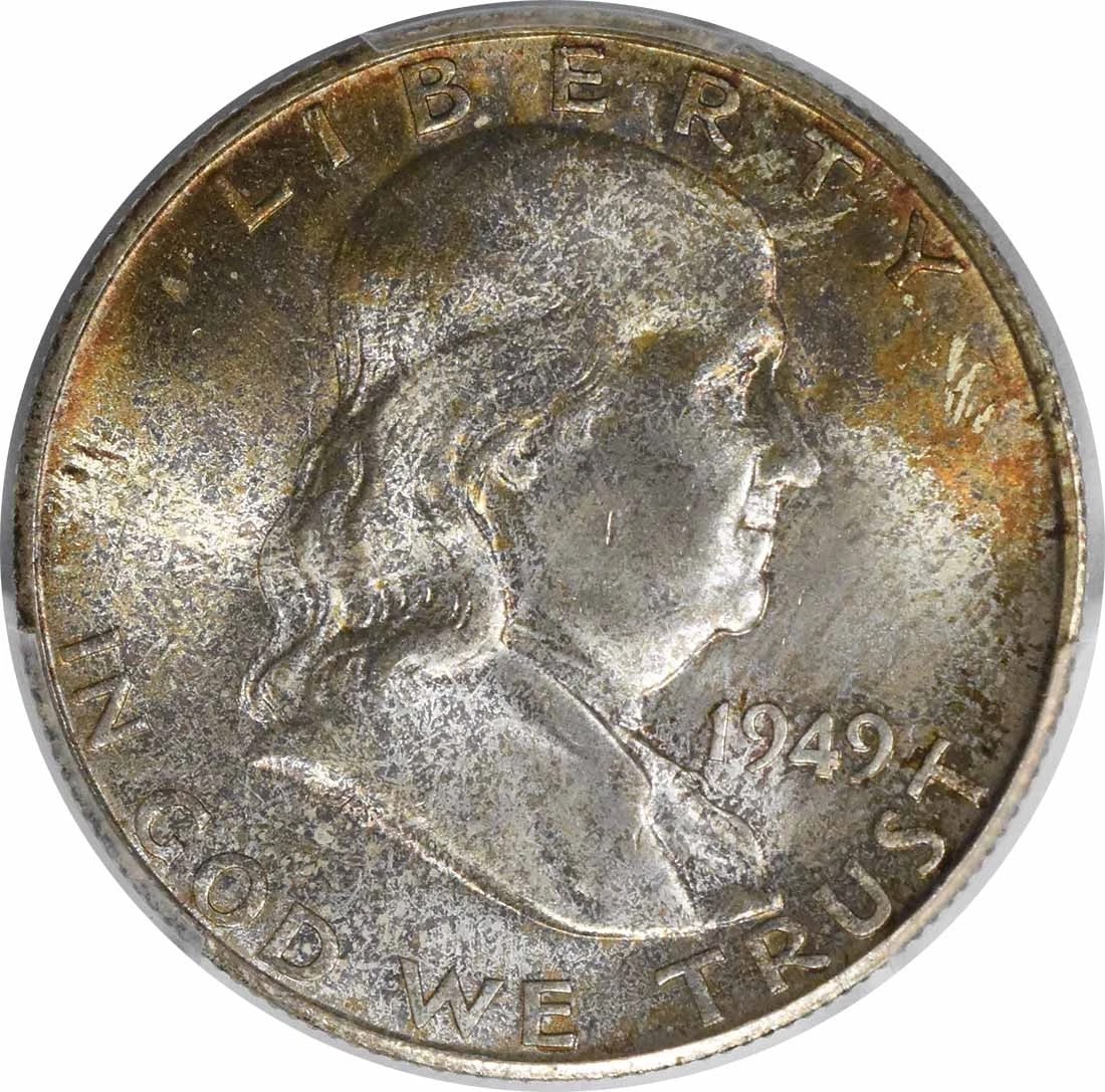 1949-S FRANKLIN SILVER HALF DOLLAR: 1949-S Franklin Silver Half Dollar Year: 1949 Composition: 90% Silver, 10% Copper Denomination: 50C Country of Origin: United States Accessories: None Accessories Notice: When purchasing pre-owned