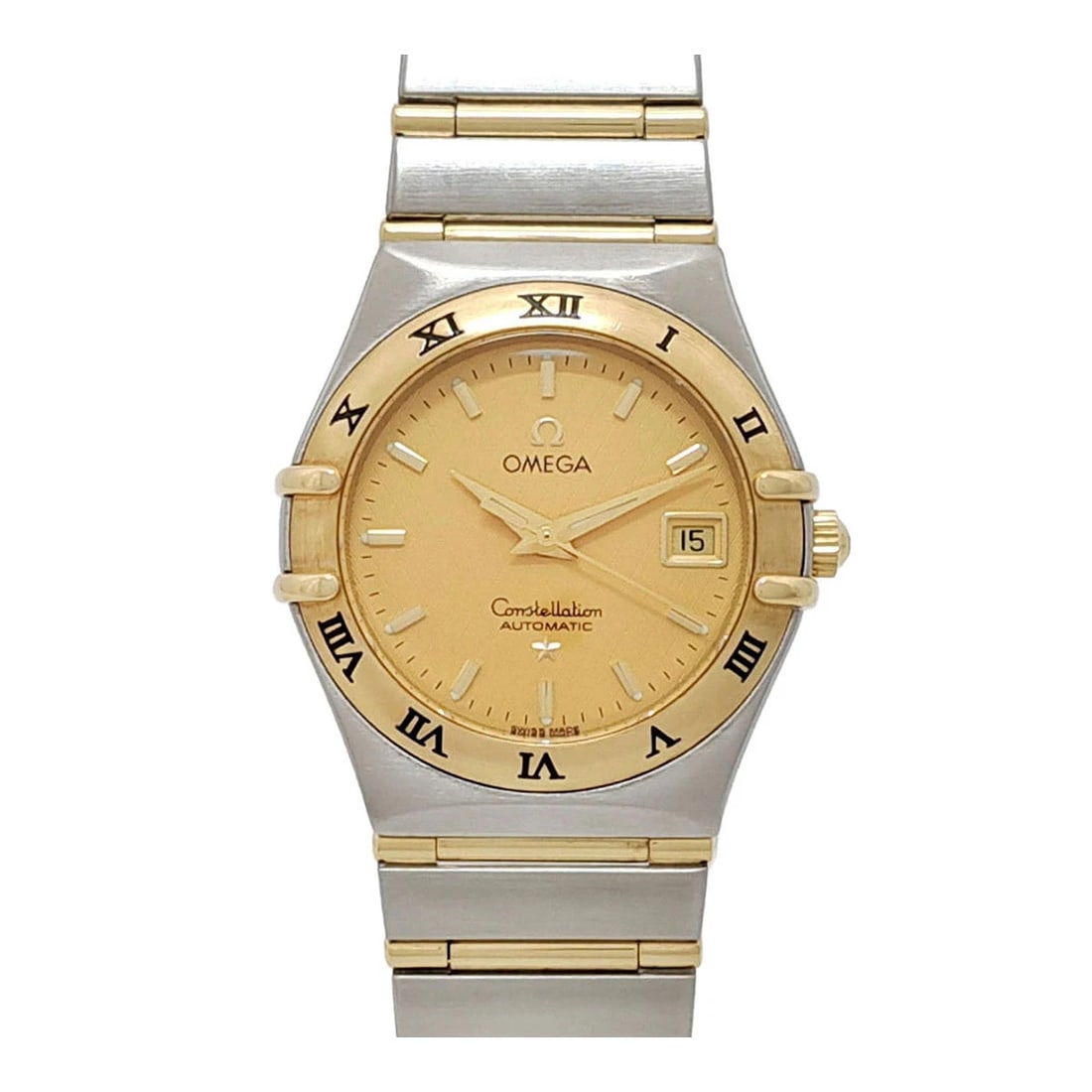 OMEGA WATCH STAINLESS STEEL: OMEGA Watch Stainless Steel Brand: OMEGA Type/Style: Wristwatch Material: Band Material Stainless Steel, Yellow Gold Case Material N/A Color: Dial Color NONE Size: Wrist Size 16.5cm Case Size 28mm