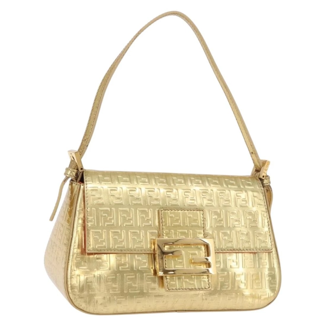 FENDI ZUCCHINO CANVAS MAMMA BAGUETTE SHOULDER BAG: FENDI Zucchino Canvas Mamma Baguette Shoulder Bag Brand: FENDI Type/Style: Shoulder Bag Material: Leather/Zucchino Canvas Color: Gold Size: W9.1 x H5.5 x D3.9inch(Approx) Accessories: None