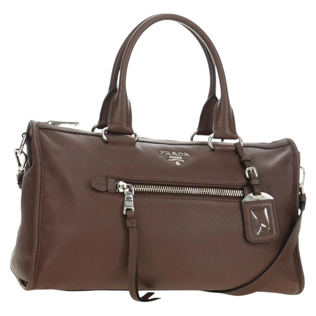PRADA HAND BAG LEATHER 2WAY BROWN SILVER (1 of 4)