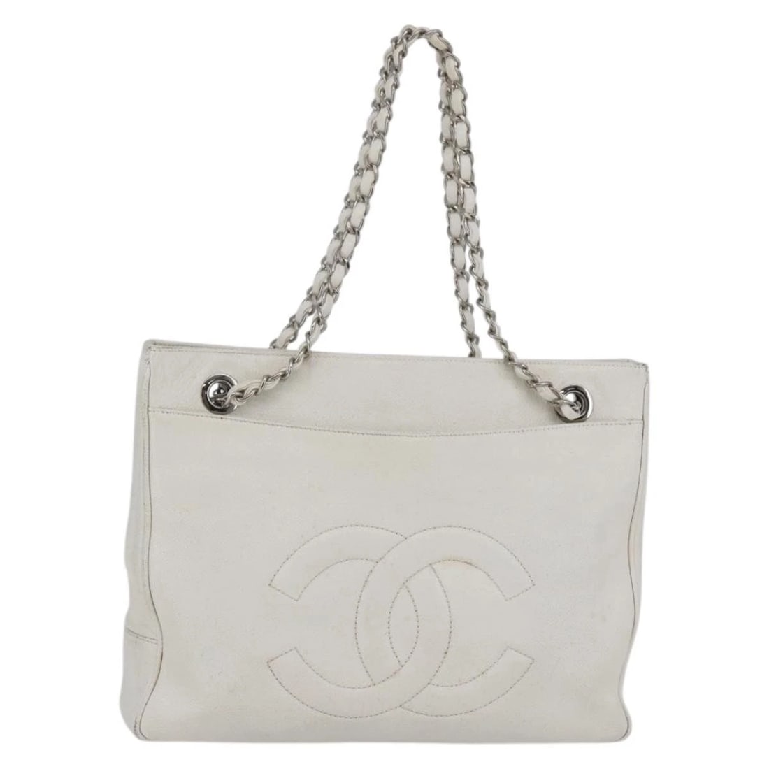 CHANEL CHAIN SHOULDER BAG GRAINED CALF SKIN WHITE: CHANEL Chain Shoulder Bag Grained Calf Skin White Brand: CHANEL Type/Style: Shoulder Bag Material: Caviar Skin Color: White/Silver Size: W13.0 x H9.8 x D2.8inch(Approx) Accessories: None A