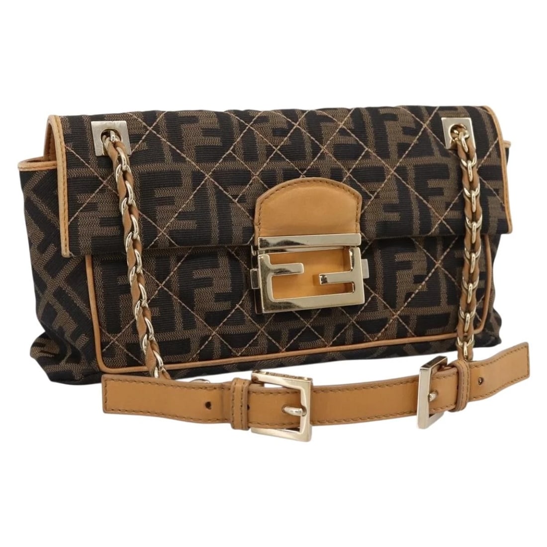 FENDI ZUCCA CANVAS CHAIN SHOULDER BAG BLACK BROWN: FENDI Zucca Canvas Chain Shoulder Bag Black Brown Brand: FENDI Type/Style: Shoulder Bag Material: Zucca Canvas Color: Black/Brown Size: W10.2 x H5.9 x D1.6inch(Approx) Accessories: None Ac