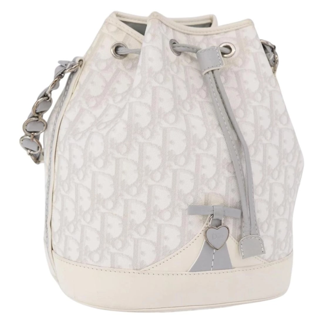 CHRISTIAN DIOR TROTTER ROMANTIC CHAIN SHOULDER BAG: Christian Dior Trotter Romantic Chain Shoulder Bag Brand: Christian Dior Type/Style: Shoulder Bag Material: PVC Leather/Trotter Canvas Color: White/Silver Size: W8.3 x H9.4 x D6.3inch(Approx) Acce