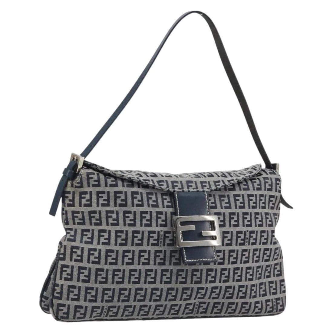 FENDI ZUCCHINO CANVAS MAMMA BAGUETTE SHOULDER BAG: FENDI Zucchino Canvas Mamma Baguette Shoulder Bag Brand: FENDI Type/Style: Shoulder Bag Material: Zucchino Canvas Color: Navy/Silver Size: W13.0 x H6.7 x D0.4inch(Approx) Accessories: None