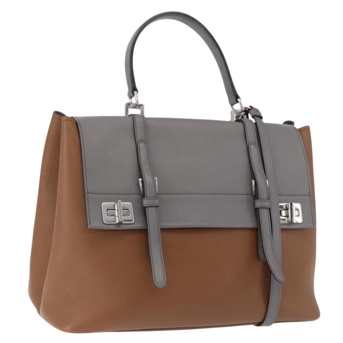 PRADA HAND BAG LEATHER 2WAY BROWN SILVER: PRADA Hand Bag Leather 2way Brown Silver Brand: PRADA Type/Style: Hand Bag Material: Leather Color: Brown/Silver Size: W13.8 x H10.2 x D6.7inch(Approx) Accessories: None Accessories Notice