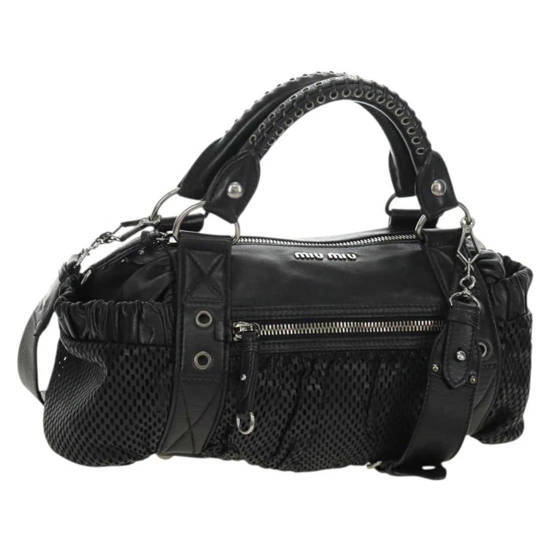 MIU MIU HAND BAG LEATHER 2WAY BLACK SILVER (1 of 4)