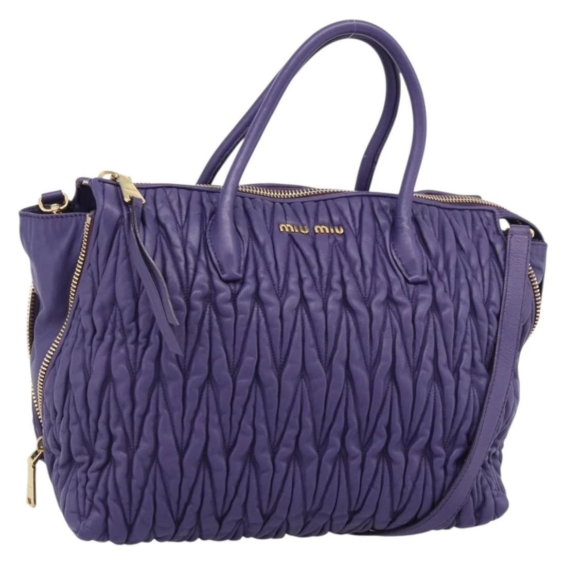 MIU MIU HAND BAG LEATHER 2WAY PURPLE GOLD: Miu Miu Hand Bag Leather 2way Purple Gold Brand: Miu Miu Type/Style: Hand Bag Material: Leather Color: Purple/Gold Size: W11.8 x H10.2 x D7.5inch(Approx) Accessories: None Accessories Noti