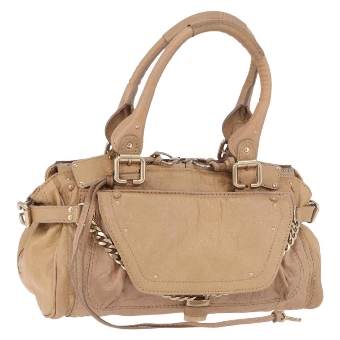 CHLOE PADDINGTON HAND BAG LEATHER BEIGE GOLD SILVER: Chloe Paddington Hand Bag Leather Beige Gold Silver Brand: Chloe Type/Style: Hand Bag Material: Leather Color: Beige/Gold/Silver Size: W14.2 x H7.9 x D7.1inch(Approx) Accessories: None Acc