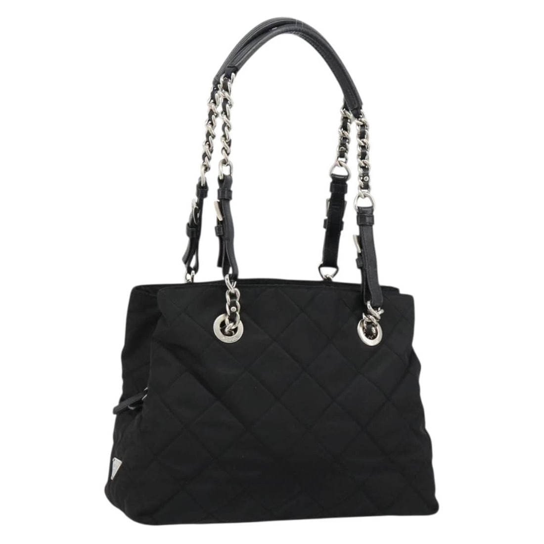 PRADA CHAIN SHOULDER BAG NYLON BLACK SILVER AUTH: PRADA Chain Shoulder Bag Nylon Black Silver Auth Brand: PRADA Type/Style: Shoulder Bag Material: Nylon Color: Black/Silver Size: W11.8 x H8.7 x D4.3inch(Approx) Accessories: None Accessori