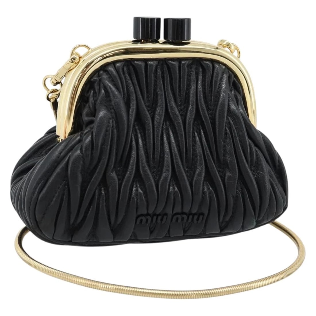 MIU MIU BELL MATELASSE CHAIN SHOULDER BAG LEATHER BLACK: Miu Miu Bell Matelasse Chain Shoulder Bag Leather Black Brand: Miu Miu Type/Style: Shoulder Bag Material: Leather Color: Black/Gold Size: W5.9 x H4.3 x D2.4inch(Approx) Accessories: None A