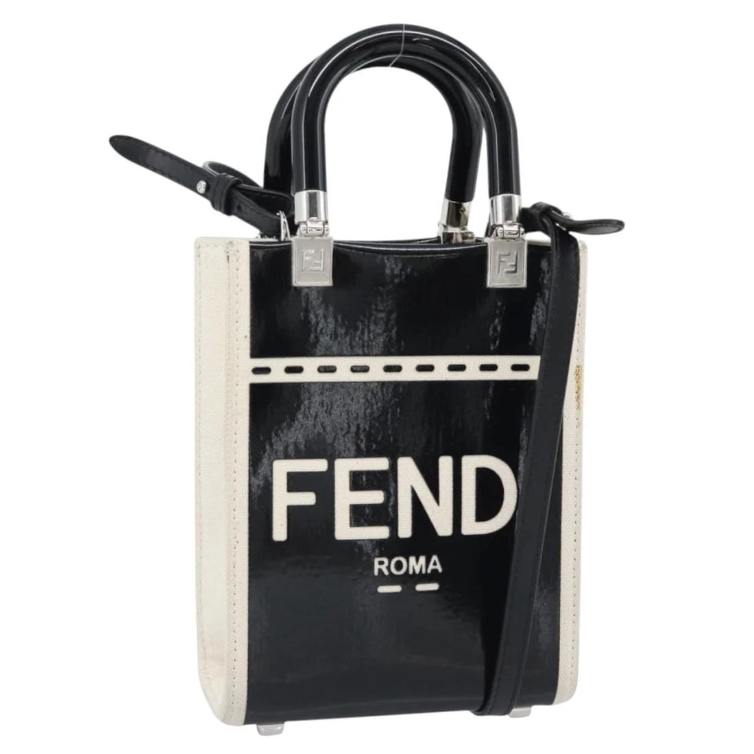 FENDI HAND BAG PATENT LEATHER 2WAY BLACK SILVER: FENDI Hand Bag Patent leather 2way Black Silver Brand: FENDI Type/Style: Hand Bag Material: Patent Leather Color: Black/Silver Size: W5.1 x H6.7 x D2.4inch(Approx) Accessories: None Access