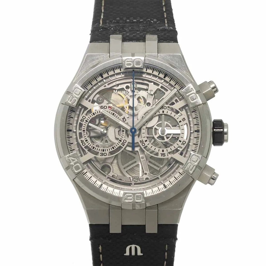 MAURICE LACROIX AIKON AUTOMATIC SKELETON DIAL WATCH: MAURICE LACROIX AIKON Automatic Skeleton Dial Watch Brand: MARICE LACROIX Type/Style: Wristwatch Material: Stainless steel,Nylon Color: Dial color Skeleton Size: CaseSize Length 56mm(included lag) Cas