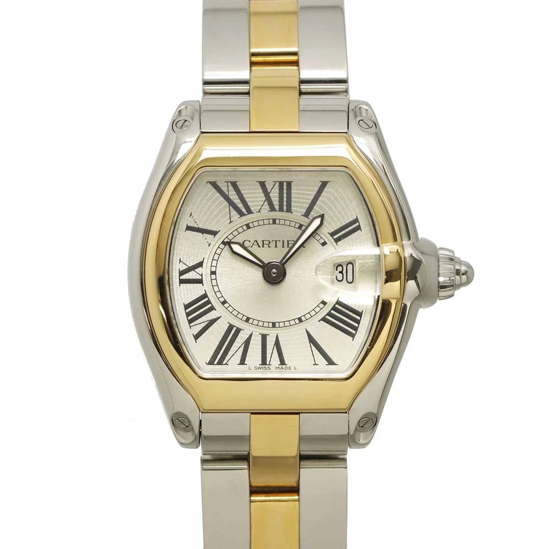 CARTIER ROADSTER SM DATE K18YG QUARTZ SILVER DIAL WATCH: Cartier Roadster SM Date K18YG Quartz Silver Dial Watch Brand: Cartier Type/Style: Wristwatch Material: Stainless steel,750 Yellow Gold Color: Dial color Silver Size: CaseSize Length 37mm(included