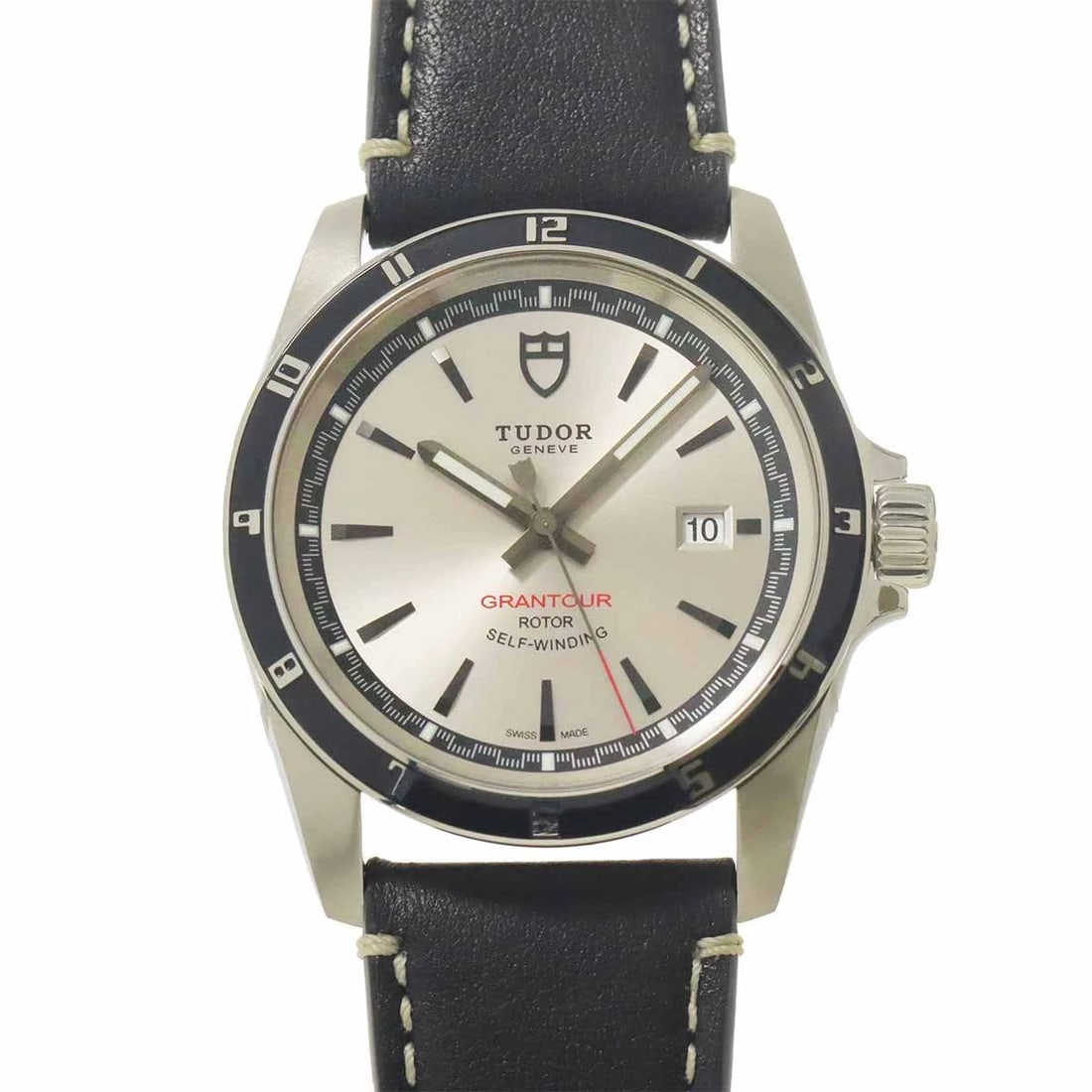 TUDOR GRANTOUR DATE AUTOMATIC SILVER DIAL WATCH: TUDOR Grantour Date Automatic Silver Dial Watch Brand: TUDOR Type/Style: Wristwatch Material: Stainless steel,Leather Color: Dial color Silver Size: CaseSize Length 49mm(included lag) CaseSize Width
