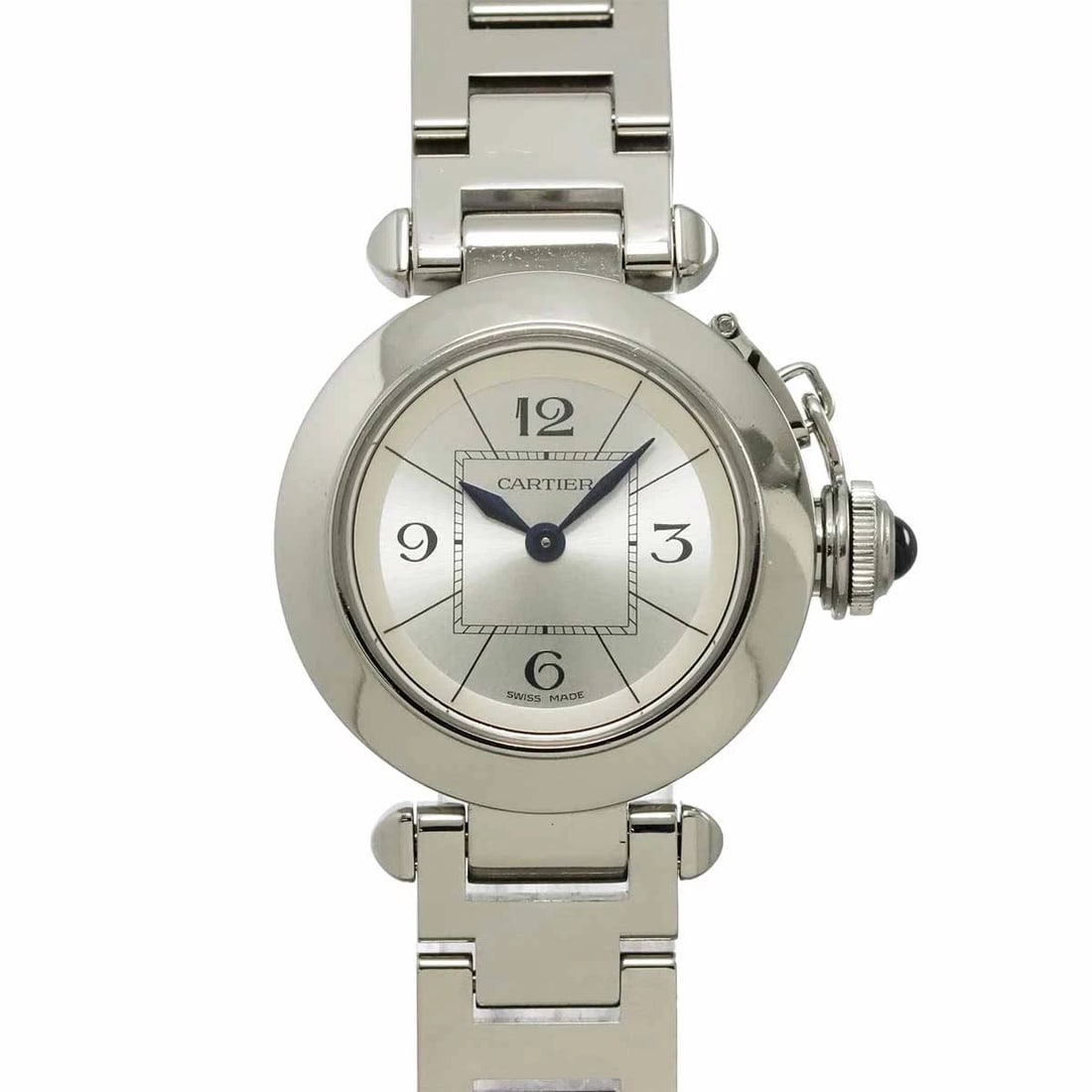 CARTIER MISS PASHA QUARTZ SILVER DIAL WRIST WATCH: Cartier Miss Pasha Quartz Silver Dial Wrist Watch Brand: Cartier Type/Style: Wristwatch Material: Stainless steel Color: Dial color Silver Size: CaseSize Length 34mm(included lag) CaseSize Width