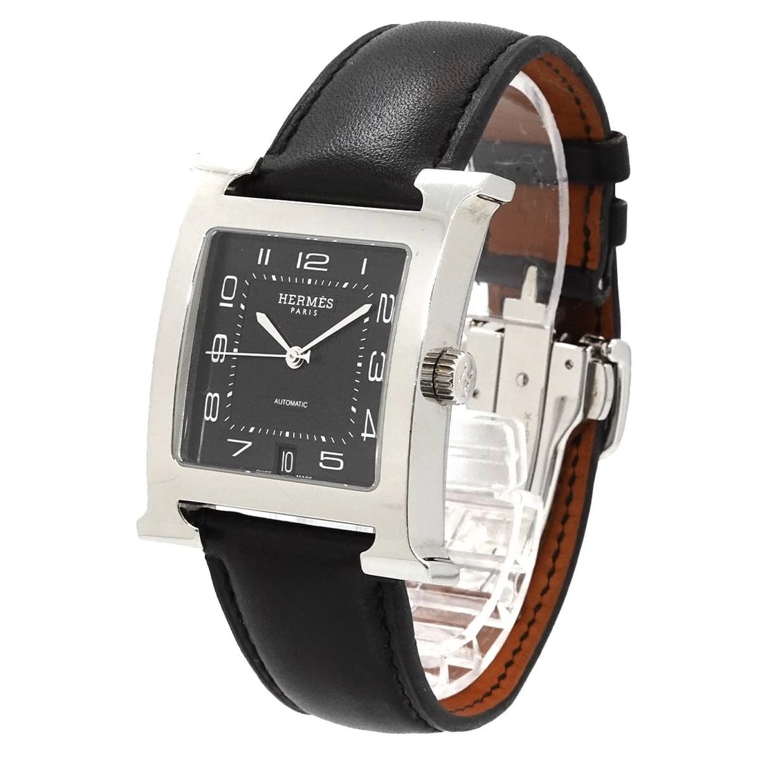 HERMES H WATCH AUTOMATIC DATE BLACK DIAL WATCH - 2