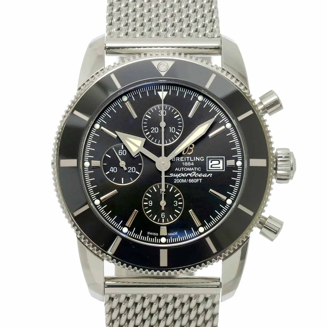 BREITLING SUPER OCEAN HERITAGE DATE AUTOMATIC BLACK DIAL WATCH: BREITLING Super Ocean Heritage Date Automatic Black Dial Watch Brand: BREITLING Type/Style: Wristwatch Material: Stainless steel Color: Dial color Black Size: CaseSize Length 56mm(included lag) CaseSi