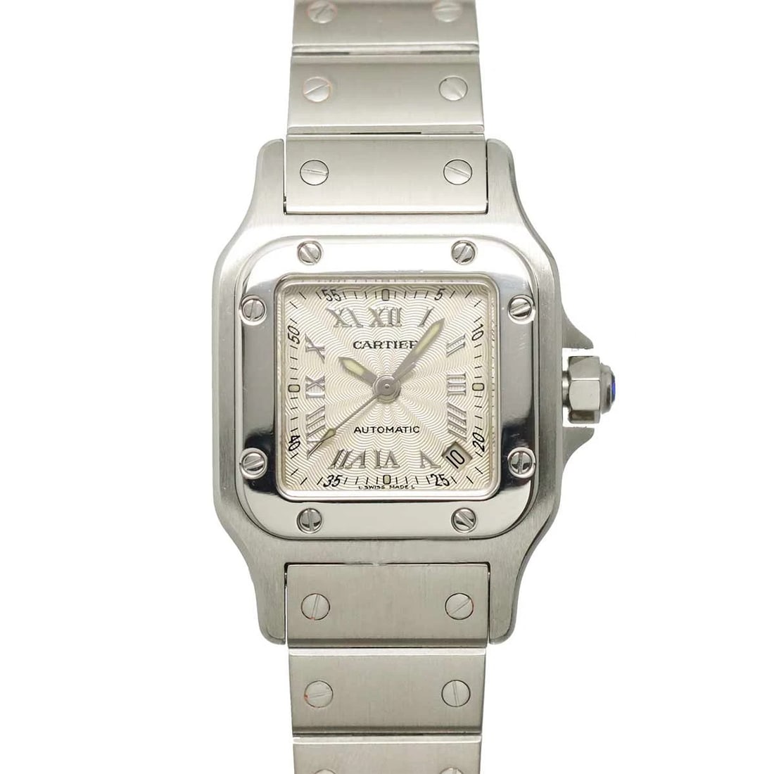 CARTIER SANTOS GALBEE SM SILVER DIAL AUTOMATIC WATCH: Cartier Santos Galbee SM Silver Dial Automatic Watch Brand: Cartier Type/Style: Wristwatch Material: Stainless steel Color: Dial color Silver Size: CaseSize Length 35mm(included lag) CaseSize Width