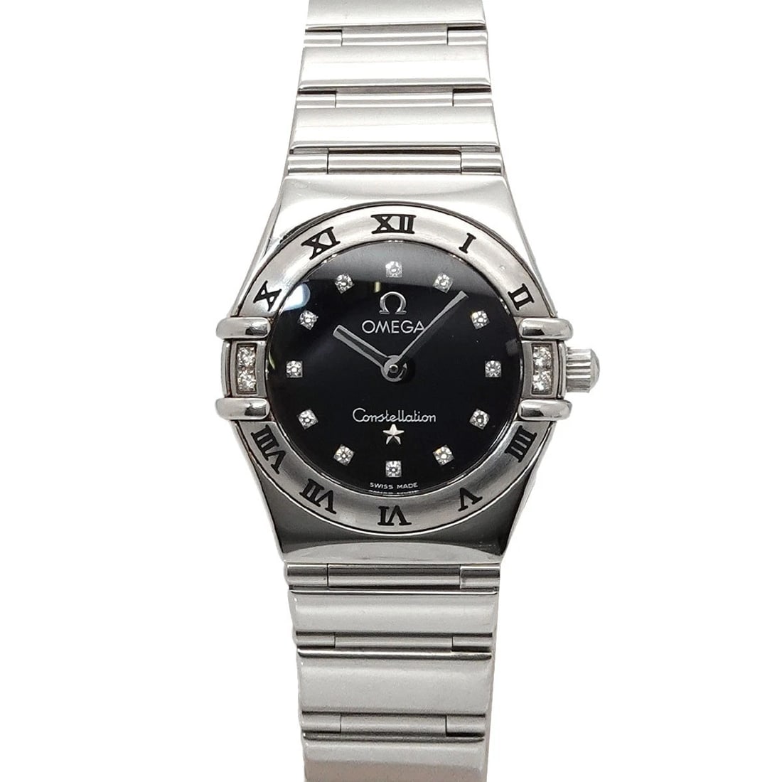 OMEGA CONSTELLATION MINI 56 QUARTZ DIAMOND WATCH: OMEGA constellation mini 56 Quartz Diamond Watch Brand: OMEGA Type/Style: Wristwatch Material: Stainless steel Color: Dial color none Size: CaseSize Length 28mm(included lag) CaseSize Width 22mm(not i
