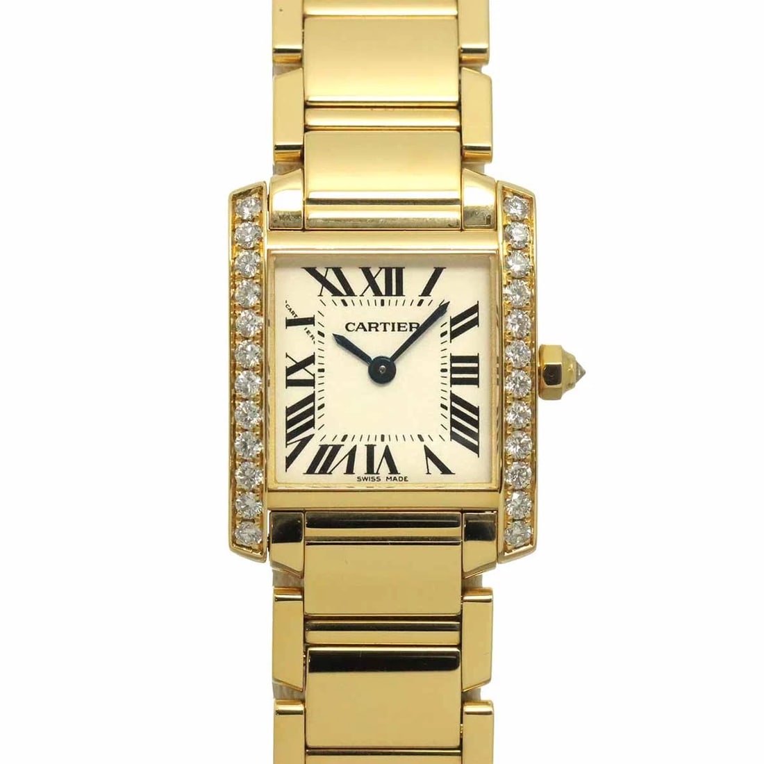 CARTIER TANK FRANCAISE SM DIAMOND 750 YG CREAM DIAL WATCH: Cartier Tank Francaise SM Diamond 750 YG Cream Dial Watch Brand: Cartier Type/Style: Wristwatch Material: 750 Yellow Gold,Diamond Color: Dial color Cream Size: CaseSize Length 25mm(included lag) CaseS