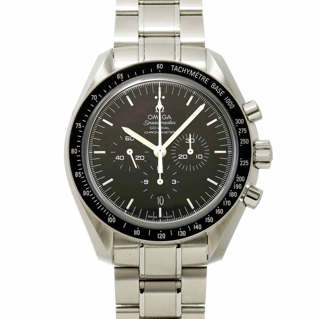 OMEGA SPEEDMASTER CO-AXIAL AUTOMATIC BLACK WATCH: OMEGA Speedmaster Co-axial Automatic Black Watch Brand: OMEGA Type/Style: Wristwatch Material: Stainless steel Color: Dial color Black Size: CaseSize Length 49mm(included lag) CaseSize Width 44mm(not
