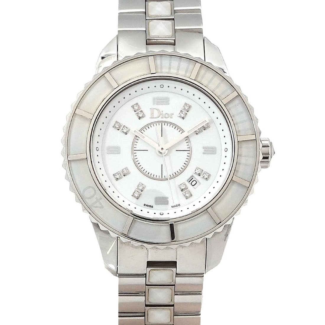 CHRISTIAN DIOR CHRISTAL DIAMOND WHITE DIAL WATCH: Christian Dior Christal Diamond White Dial Watch Brand: Christian Dior Type/Style: Wristwatch Material: Stainless steel,Christal Color: Dial color White Size: CaseSize Length 40.5mm(included lag) Case