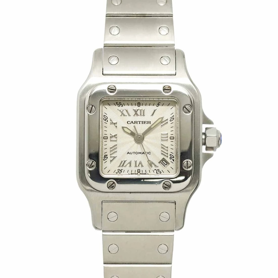 CARTIER SANTOS GALBEE SM SILVER DIAL AUTOMATIC WATCH: Cartier Santos Galbee SM Silver Dial Automatic Watch Brand: Cartier Type/Style: Wristwatch Material: Stainless steel Color: Dial color Silver Size: CaseSize Length 35mm(included lag) CaseSize Width
