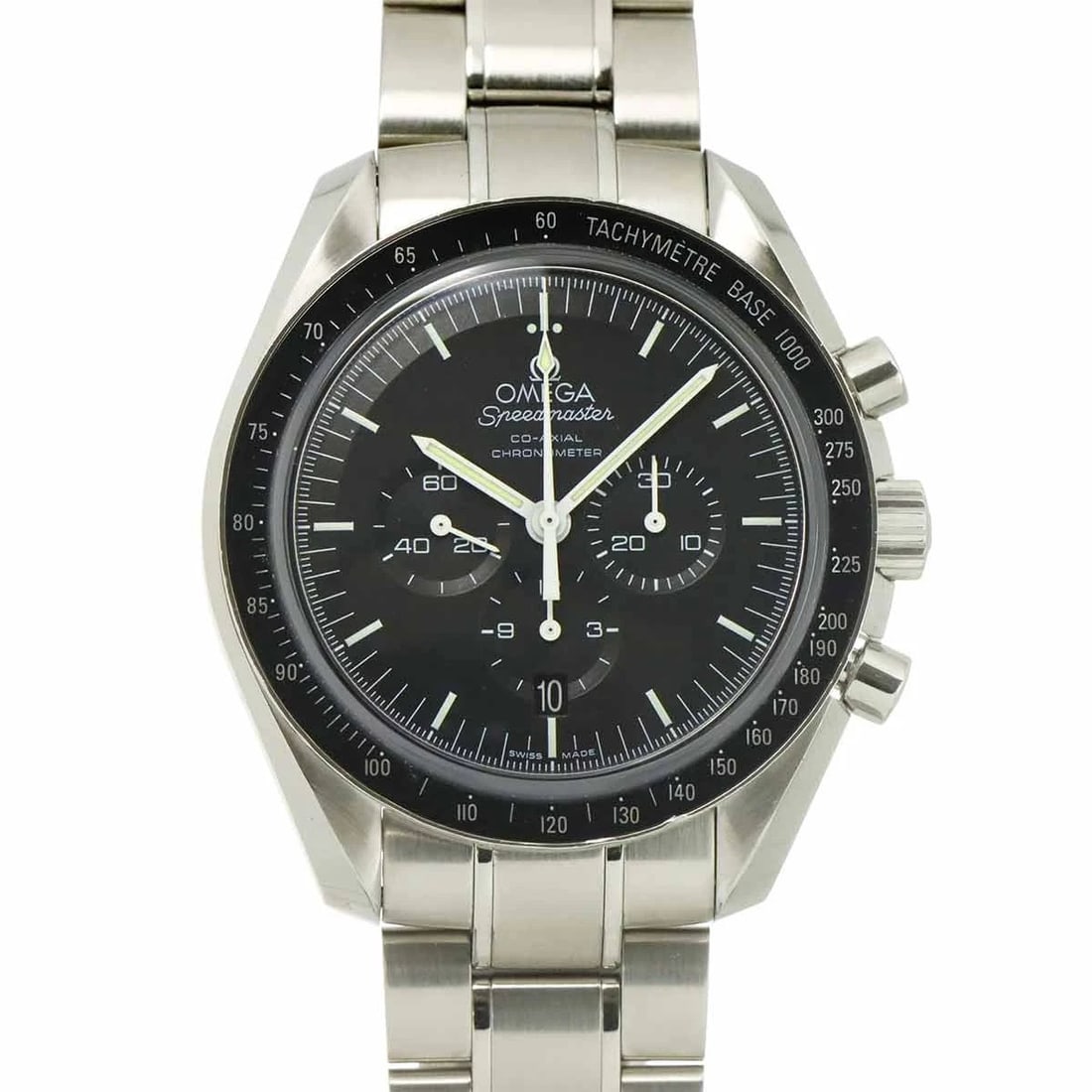 OMEGA SPEEDMASTER CO-AXIAL AUTOMATIC BLACK WATCH: OMEGA Speedmaster Co-axial Automatic Black Watch Brand: OMEGA Type/Style: Wristwatch Material: Stainless steel Color: Dial color Black Size: CaseSize Length 49mm(included lag) CaseSize Width 44mm(not