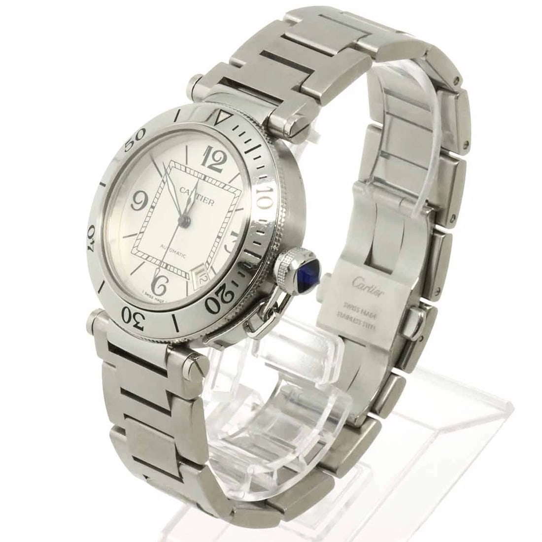 CARTIER PASHA SEATIMER AUTOMATIC DATE SILVER DIAL WATCH - 2