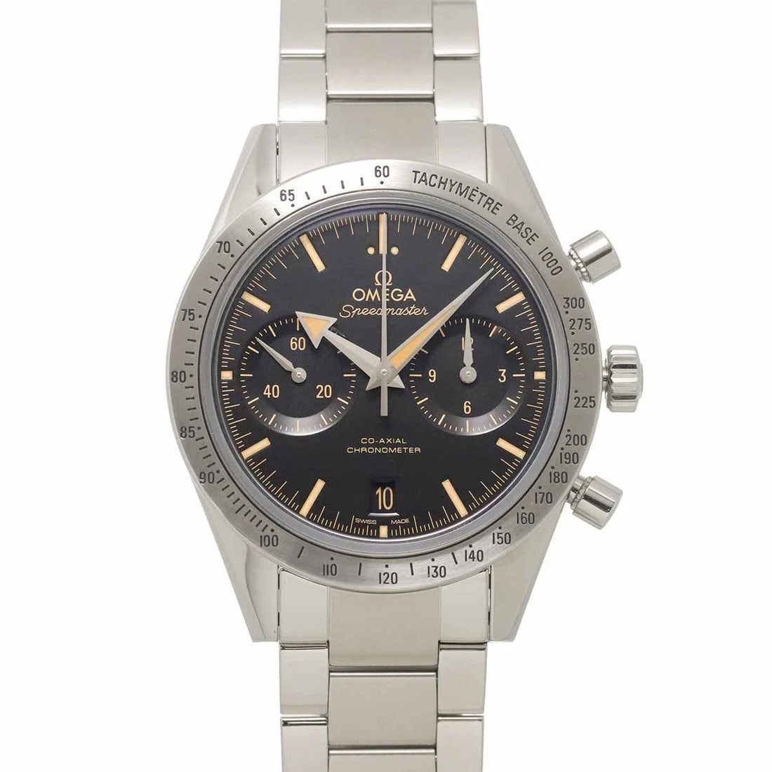 OMEGA SPEEDMASTER CRHRONOGRAPH BLACK DIAL WATCH: OMEGA Speedmaster Crhronograph black Dial Watch Brand: OMEGA Type/Style: Wristwatch Material: Stainless steel Color: Dial color black Size: CaseSize Length 50mm(included lag) CaseSize Width 42mm(not