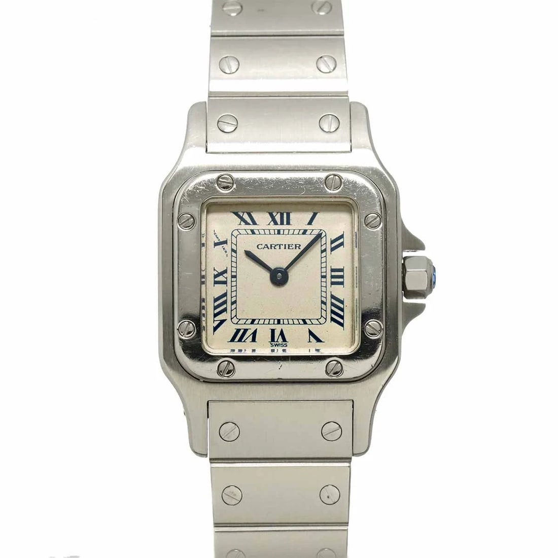 CARTIER SANTOS GALBEE SM QUARTZ CREAM DIAL WATCH: Cartier Santos Galbee SM Quartz Cream Dial Watch Brand: Cartier Type/Style: Wristwatch Material: Stainless steel Color: Dial color Cream Size: CaseSize Length 34mm(included lag) CaseSize Width 23mm(no