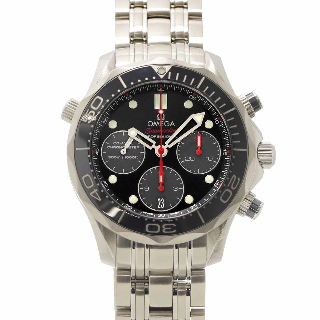 OMEGA SEAMASTER BLACK DIAL WATCH: OMEGA Seamaster Black Dial Watch Brand: OMEGA Type/Style: Wristwatch Material: Stainless steel Color: Dial color Black Size: CaseSize Length 49mm(included lag) CaseSize Width 44mm(not included crown) 