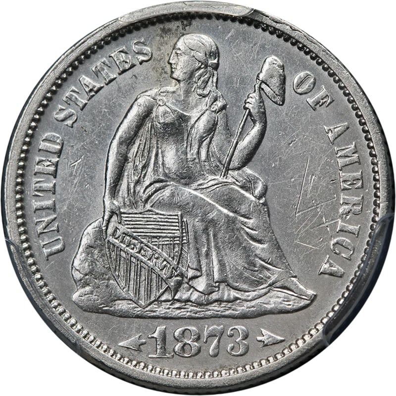 1873-P SEATED LIBERTY DIME DOUBLED DIE (1 of 2)