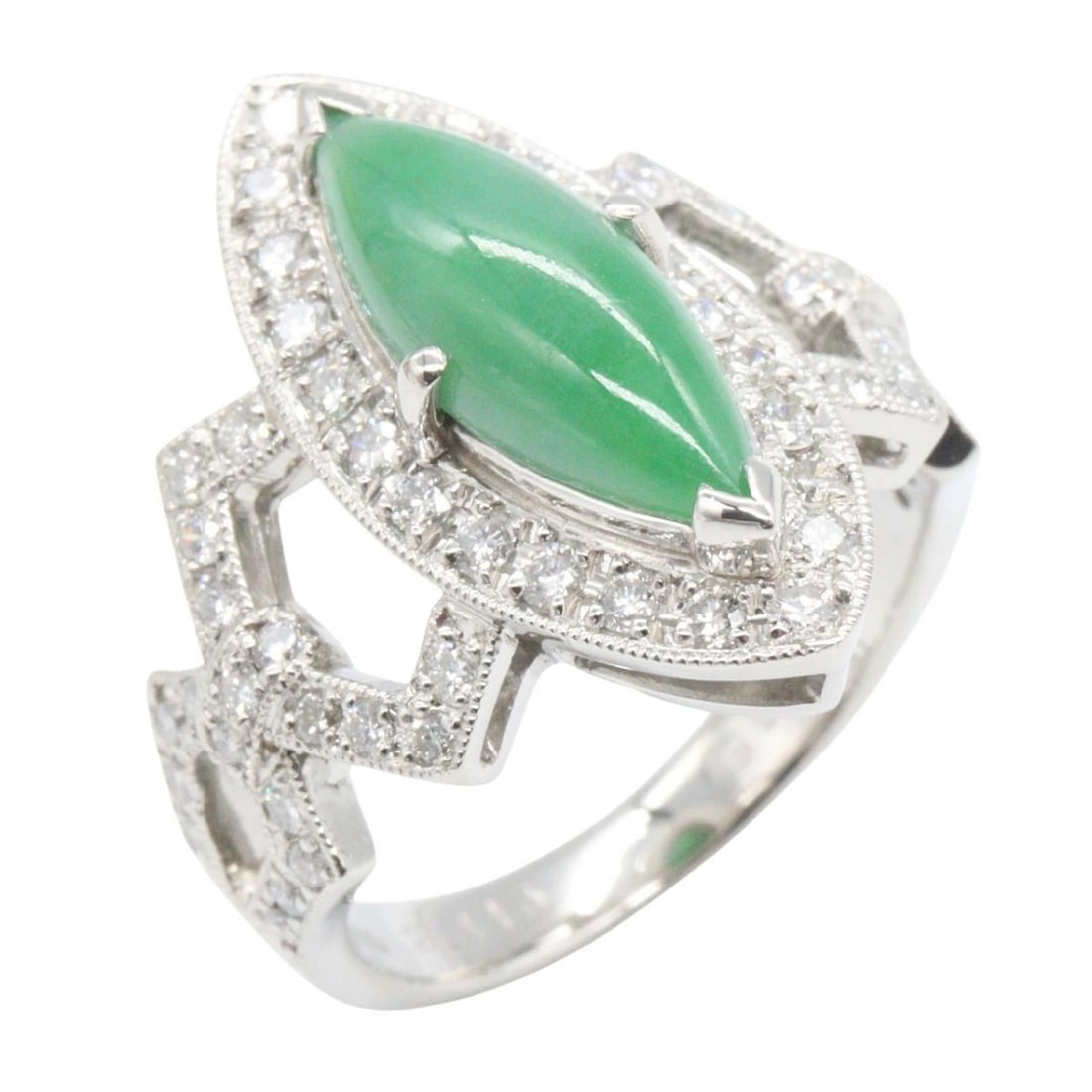 JEWELRY JADE DIAMOND RING: JEWELRY Jade diamond Ring Brand: JEWELRY Type/Style: Ring Material: Pt900 Platinum, Main Stone Jade Color: Silver Size: US size 6.25 Accessories: None Accessories Notice: When purchasing p