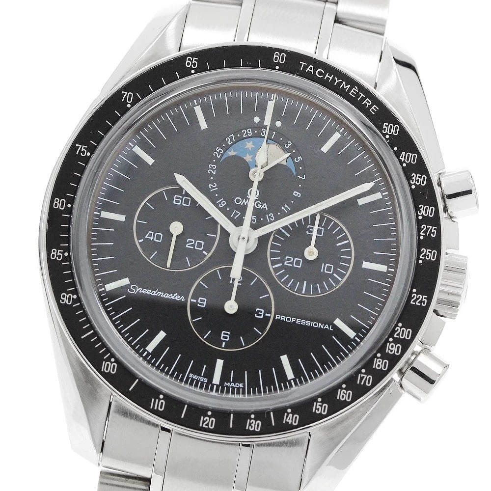 OMEGA SPEEDMASTER PROFESSIONAL MOON PHASE HAND WINDING WATCH: OMEGA Speedmaster Professional Moon phase Hand Winding WATCH Brand: OMEGA Type/Style: Wristwatch Material: Band Material Stainless Steel, Case Material Stainless Steel Color: Band Color Silver, Case C